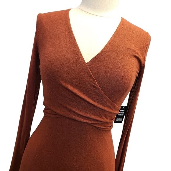 NWT EXPRESS Long Sleeve Cross Front Knit Comfortable Casual Night Midi Dress S - Picture 3 of 13